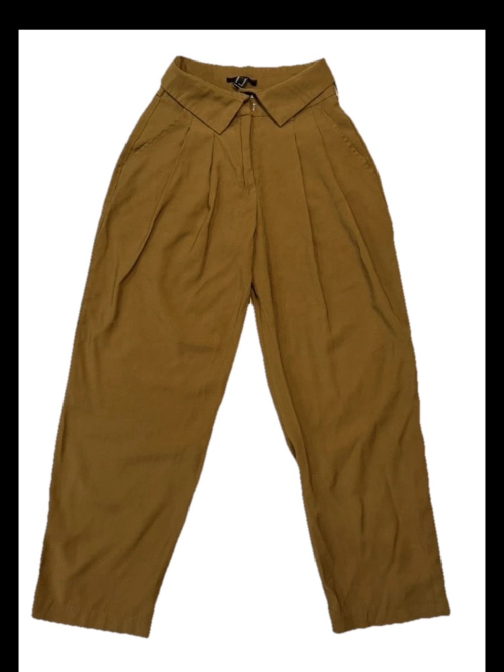 Forever 21 Cotton Twill Wide-Leg Pants Brown Pleated Hook Zip Belt Loops Pockets